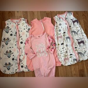 Bundle of 4 baby girl sleep sacks size 0-6 months newborn zipper sleeper